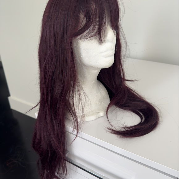 Dark Red Human Hair Wig with Bangs